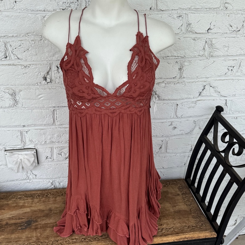 Free People Women's Crochet Bodice Spaghetti Strap Dress - Rust